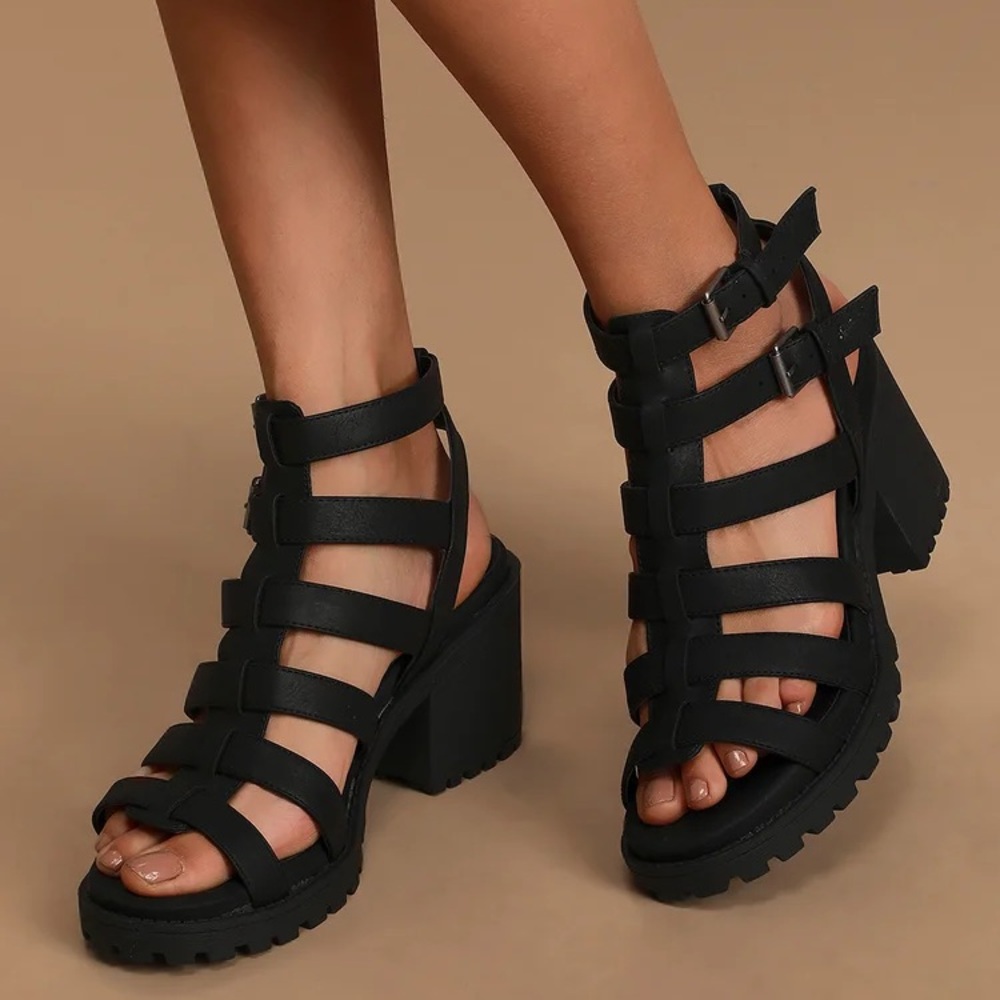 Fun Stuff Black High Heel Gladiator Sandals